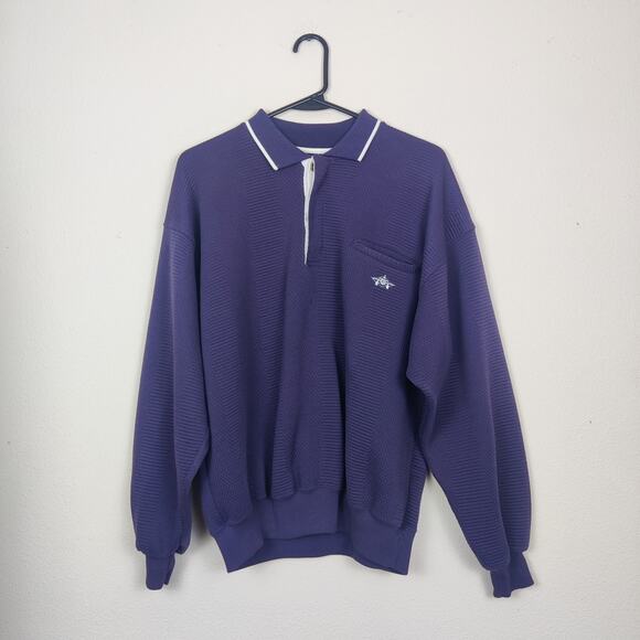 Vintage 90s Greenline International Purple Popover Aviator Pilot Sweater Medium - Picture 1 of 10